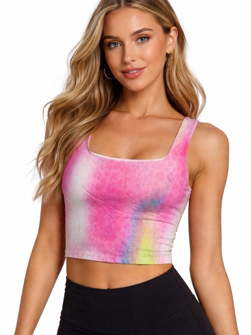 Fabletics Lydia Built-In Bra Tank Ombre Leopard Size Large Colorful Bright